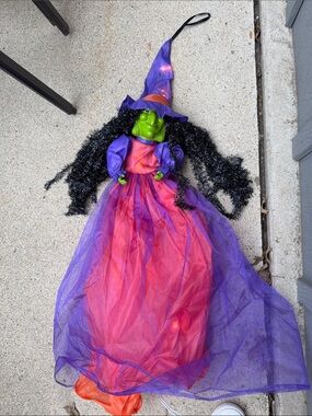Hanging Purple & Orange Witch w/Green Face